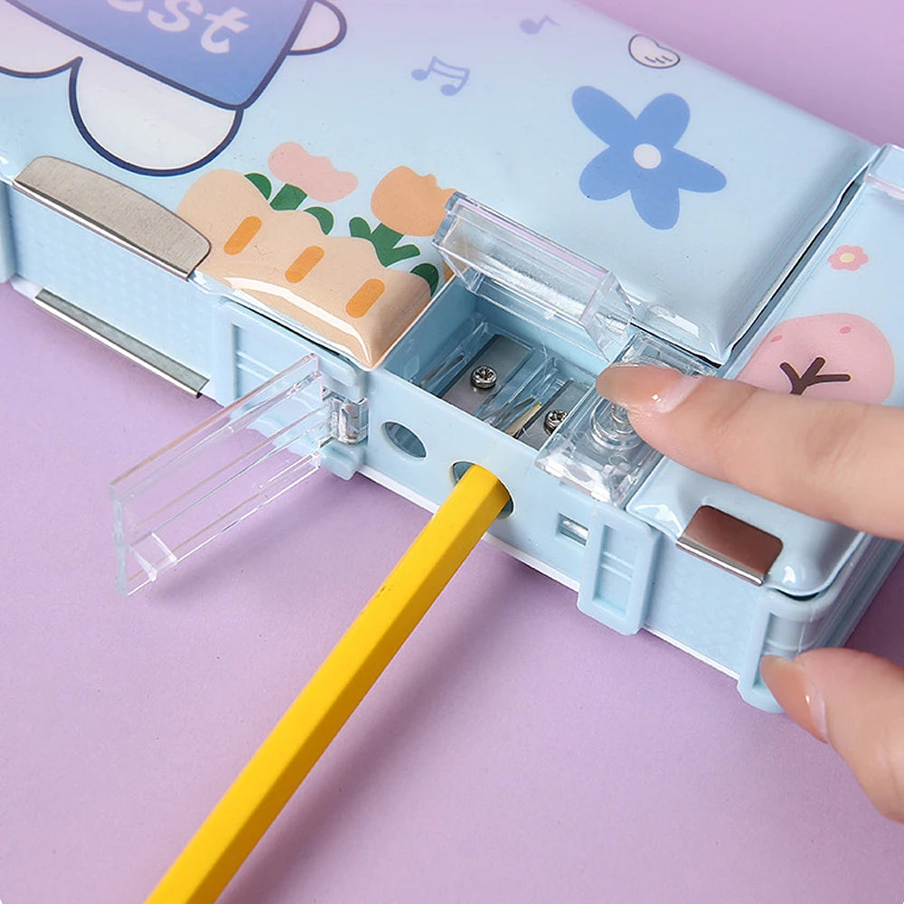 Cartoon Stationery box with pencil sharpener Plastic Pencil Case Children's Multifunctional Stationery Box Case