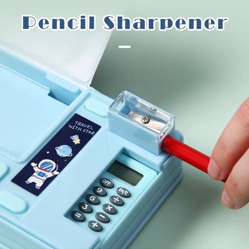 Double Layer Pencil Case Pencil Sharpener With Calculator Pencil Box Astronaut/Animal Design Plastic Stationery Storage Box
