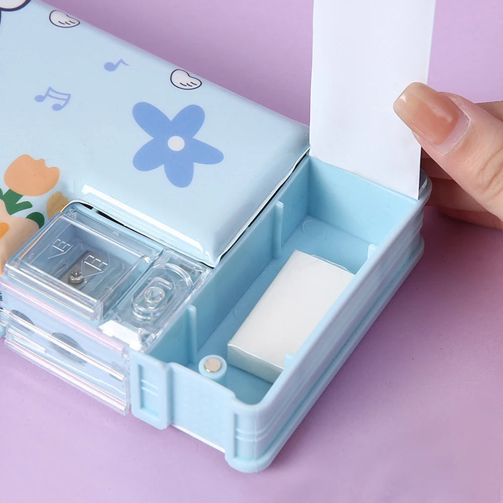 Cartoon Stationery box with pencil sharpener Plastic Pencil Case Children's Multifunctional Stationery Box Case